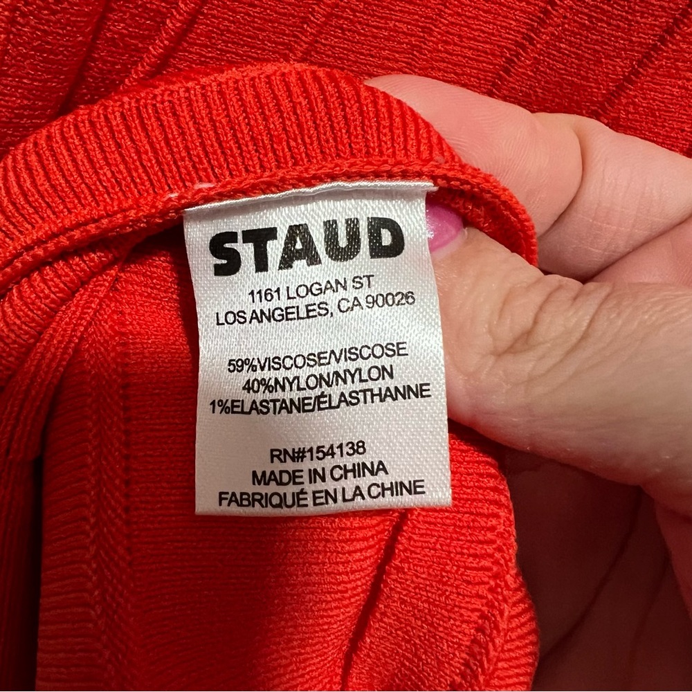 NEW NWT STAUD Elyse Midi Dress In Cayenne Orange Red - Picture 9 of 10